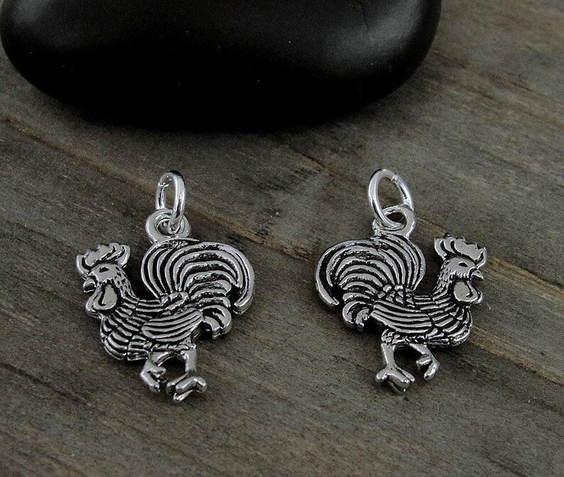 Rooster Charm, Silver Rooster Necklace Charm, Hen Charm, Farm Animal Charm, Rooster Pendant, Rooster GIft, Rooster Jewelry image 4