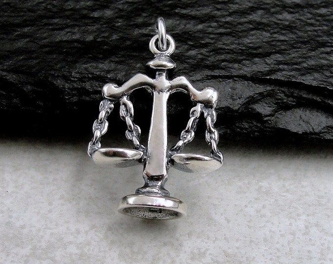 925 Sterling Silver 3D Scales of Justice Charm, Lady Justice Charm, Libra Charm, Bracelet Charm, Necklace Charm, Attorney Lawyer Gift