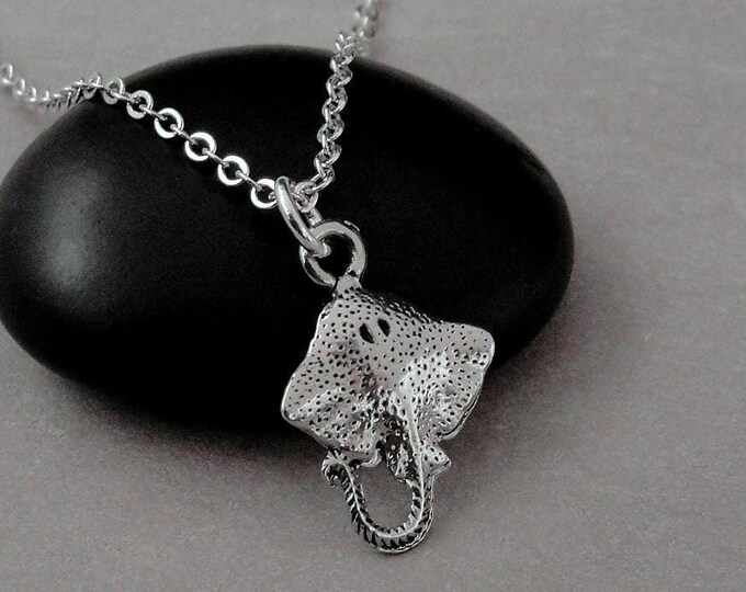 Stingray Necklace, Silver Plated Stingray Charm Necklace, Manta Ray Necklace, Manta Ray Charm, Stingray Gift, Stingray Jewelry
