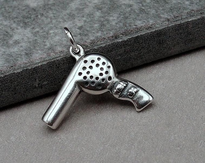 925 Sterling Silver Hair Dryer Charm, Blow Dryer Charm, Hair Dryer Pendant, Hair Stylist Charm, Hairdresser Charm, Hair Salon Charm