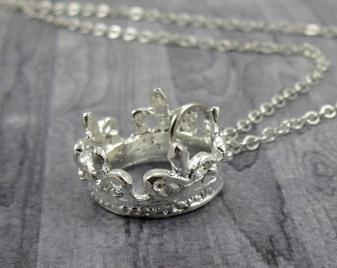 Ornate Crown Necklace, Silver Royal Crown Charm on a Silver Cable Chain