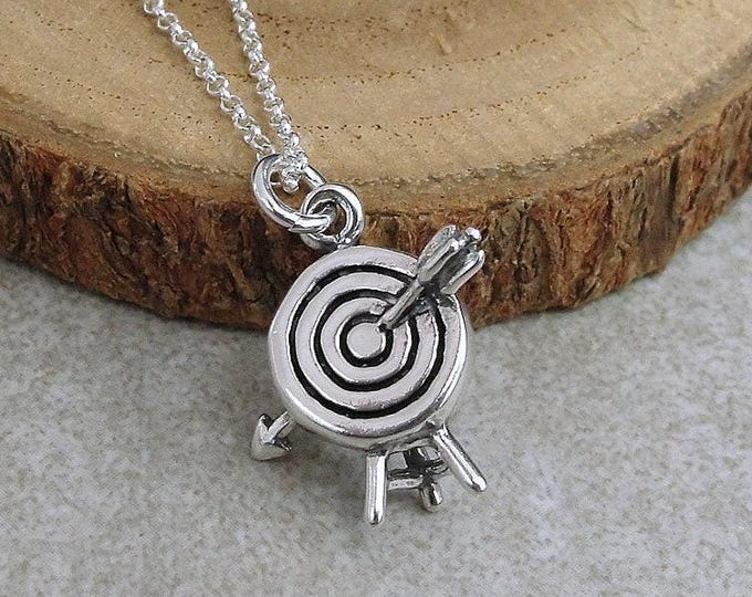 Archery Target Necklace, 925 Sterling Silver 3D Bullseye Target Charm Necklace, Darts Charm, Dart Throwing Charm, Game of Darts Charm