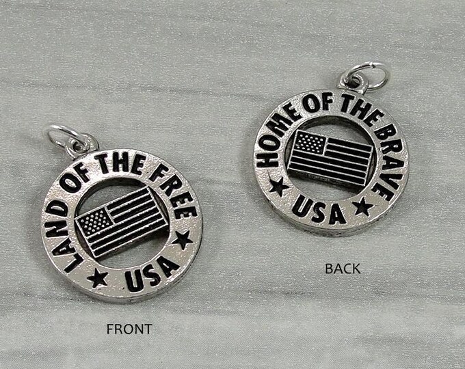 Land of the Free Home of the Brave Charm, Silver USA Patriotic Charm, National Anthem Charm, Proud American Charm, Military Veteran Charm