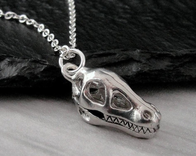 Dinosaur Skull Necklace, Silver 3D Dinosaur Fossil Charm Necklace, Dinosaur Charm Necklace, Tyrannosaurus Rex Charm, T-Rex Charm Necklace