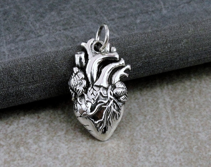 Anatomical Heart Charm, Sterling Silver Anatomical Heart Charm for Necklace, Human Heart Charm, Beating Heart Charm, Realistic Heart Charm