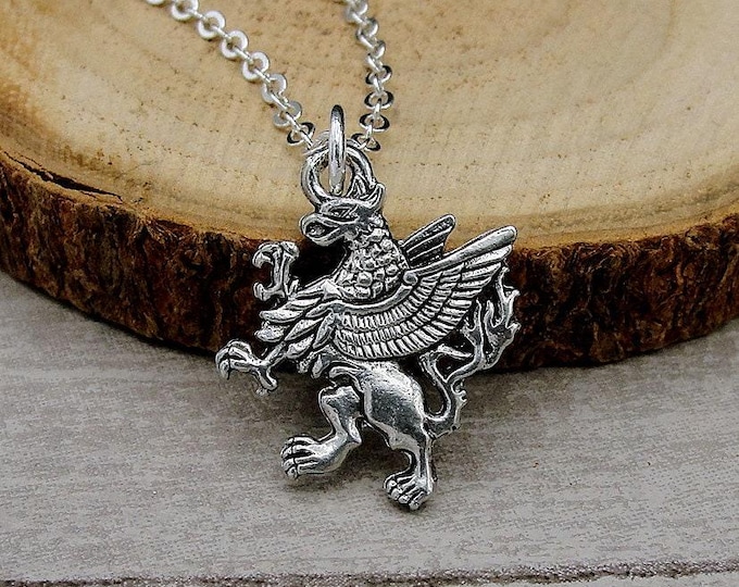 Griffin Necklace, Silver Plated Gryphon Charm Necklace, Gryphon Necklace, Griffin Charm, Griffin Gift, Griffin Jewelry