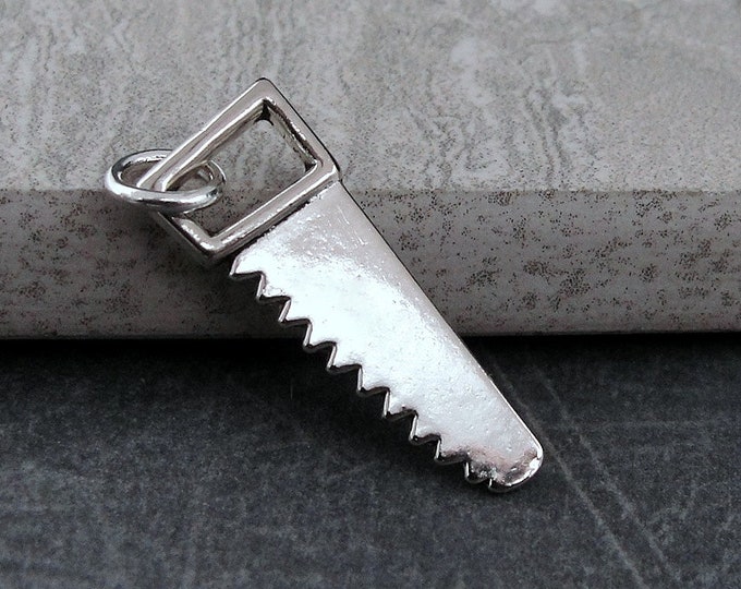 Hand Saw Charm, Silver Saw Charm for Necklace or Bracelet, Hand Saw Necklace, Hand Saw Pendant, Carpentry Charm, Handyman Charm