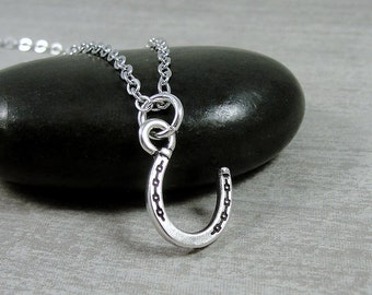 Silver Horseshoe Necklace, Lucky Horseshoe Charm Necklace, Good Luck Charm, Lucky Horseshoe Pendant, Horseshoe Charm Jewelry