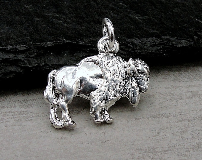 Buffalo Charm, Silver Buffalo Necklace Charm, American Bison Charm, Cowboy Rodeo Charm, Buffalo Gift, Buffalo Jewelry