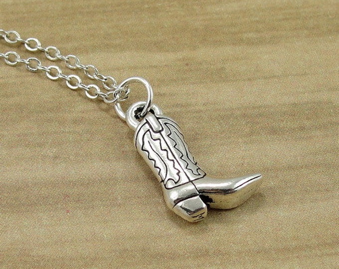 Cowboy Western Boot Necklace, Silver Cowboy Boot Charm on a Silver Cable Chain