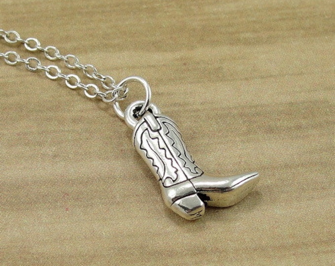 Cowboy Western Boot Necklace, Silver Cowboy Boot Charm on a Silver Cable Chain