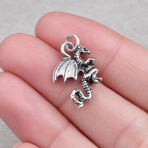 Dragon Charm, Silver 3D Dragon Pendant for Necklace or Bracelet, Mythical Charm, Fantasy Jewelry, Flying Serpent Pendant image 3