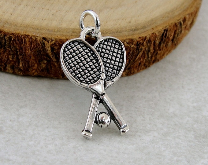 925 Sterling Silver Tennis Rackets Charm, Tennis Charm, Tennis Player Charm, Tennis Necklace, Bracelet Charm, Necklace Charm, Tennis Gift