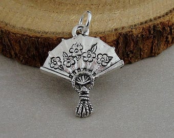 Victorian Fan Charm, Silver Hand Fan Charm, Folding Accordian Fan Charm, Asian Fan Charm, Necklace Charm, Bracelet Charm, Ornate Fan Jewelry