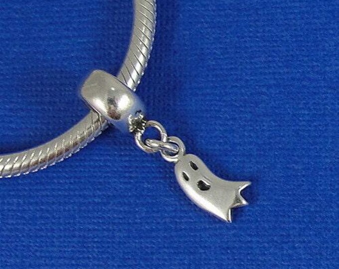 Tiny Ghost European Dangle Bead Charm - Sterling Silver Ghost Charm for European Bracelet