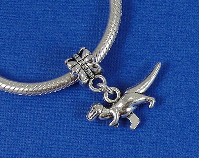 Tyrannosaurus Rex European Dangle Bead Charm - Silver Tyrannosaurus Rex Charm for European Bracelet