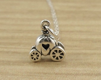 Pumpkin Carriage Necklace, Sterling Silver Pumpkin Carriage Charm on a Silver Cable Chain