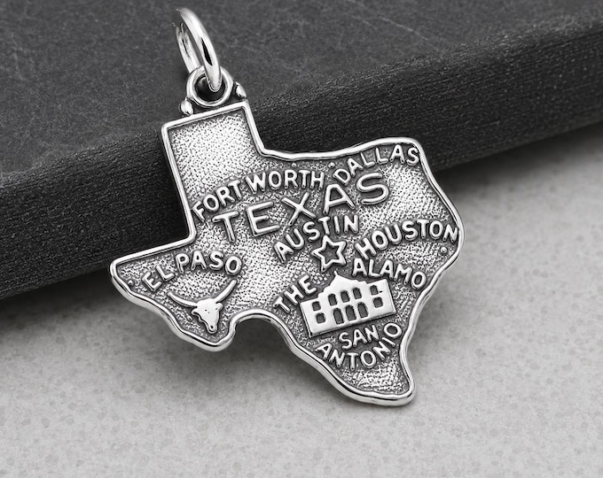 Texas Charm, 925 Sterling Silver Texas State Charm, Texas Shaped Charm, State of Texas Charm, Texas Necklace Charm, Texas Souvenir Charm