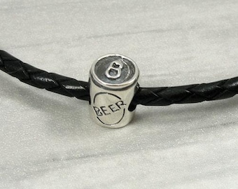 Beer Can European Bead Charm - Sterling Silver Beer Can Large Hole Bead for European Bracelet