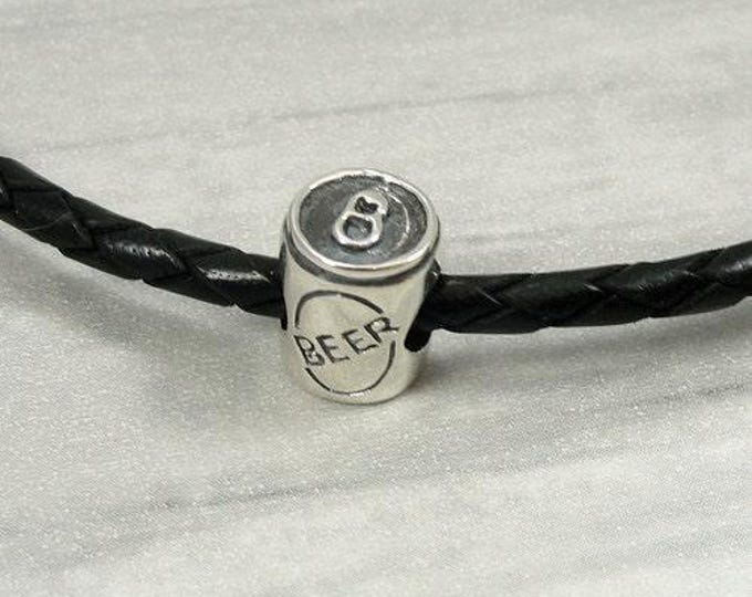 Beer Can European Bead Charm - Sterling Silver Beer Can Large Hole Bead for European Bracelet