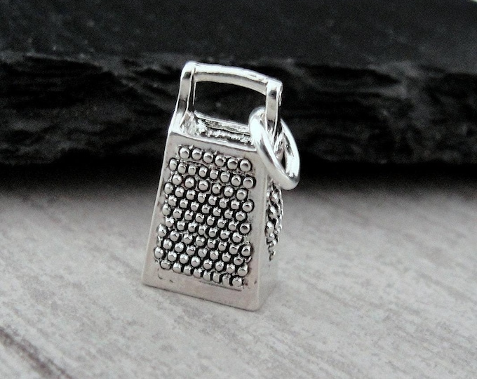 Silver Cheese Grater Charm, 3D Cheese Shredder Charm, Box Grater Charm, Kitchen Utensil Charm, Cheese Grater Pendant, Kitchen Themed Charm