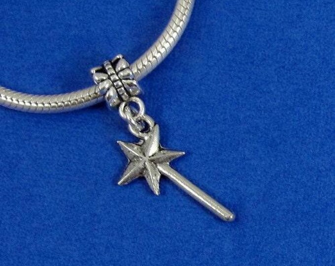 Magic Wand European Dangle Bead Charm - Silver Magic Wand Charm for European Bracelet