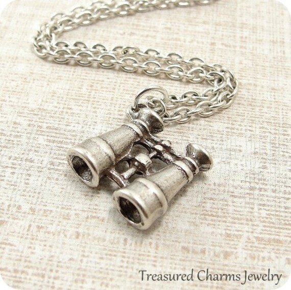 Binoculars Necklace Silver Plated Binoculars Charm on a Etsy