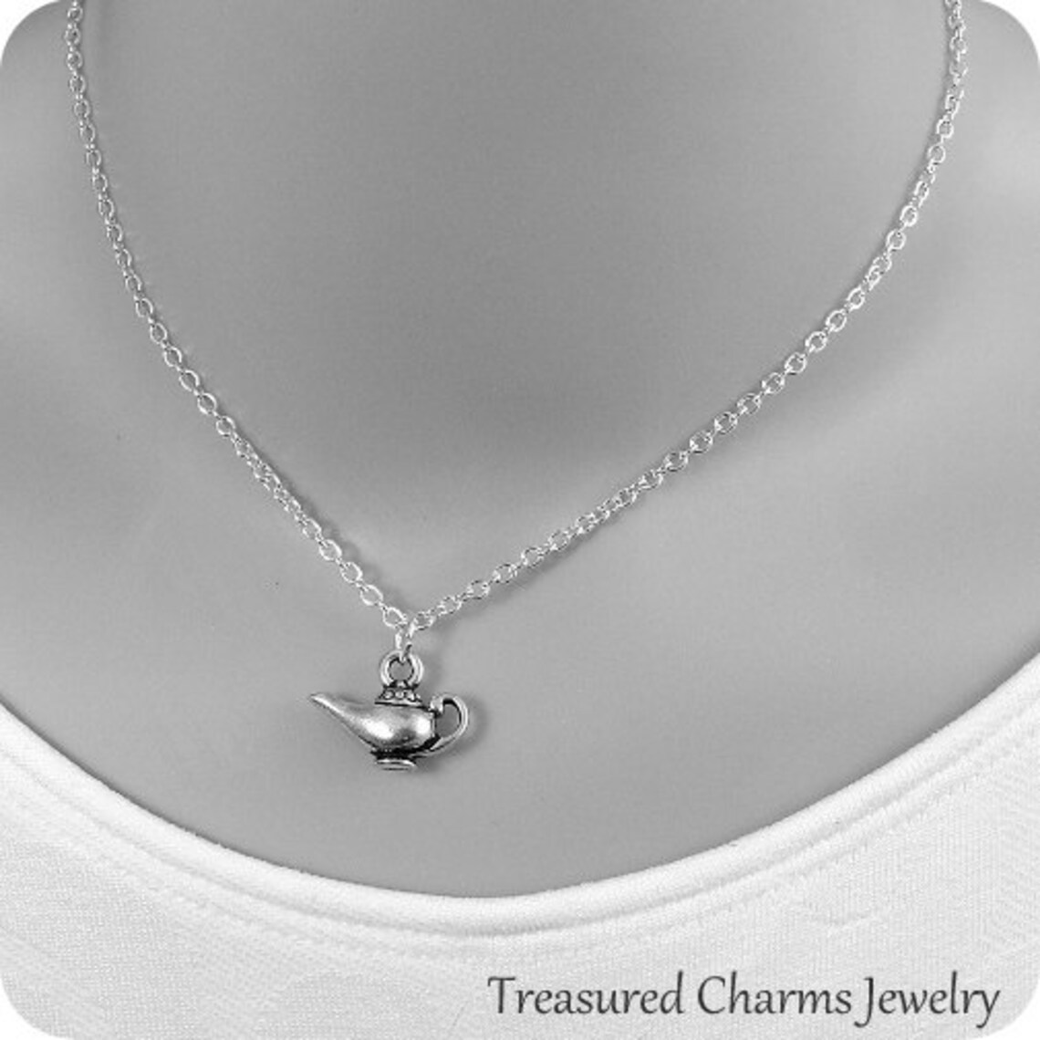Aladdins Lamp Necklace Silver Aladdins Lamp Charm on a Silver Etsy