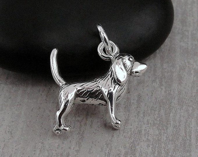 Beagle Charm, Sterling Silver 3D Beagle Charm for Necklace or Bracelet, Beagle Pendant, Puppy Dog Charm, Hound Dog Charm, Beagle Gift