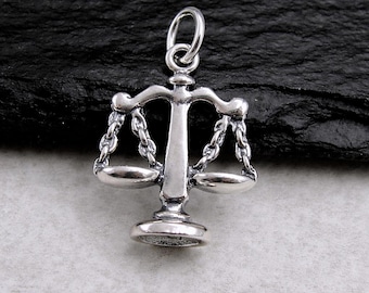 925 Sterling Silver 3D Scales of Justice Charm, Lady Justice Charm, Libra Pendant, Attorney Lawyer Gift