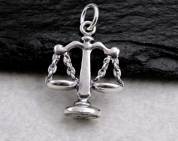 925 Sterling Silver 3D Scales of Justice Charm, Lady Justice Charm, Libra Pendant, Attorney Lawyer Gift