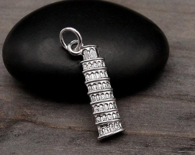 Leaning Tower of Pisa Charm, Silver Tower of Pisa Charm for Necklace, Bell Tower Charm, Italy Necklace, Italy Charm, Italy Souvenir