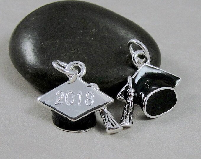 CLOSEOUT - Silver 2018 Graduation Charm, Graduation Cap Charm, Grad Hat Pendant, Bracelet Charm, Necklace Charm, Graduation Gift Jewelry