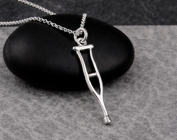 Crutch Necklace, Sterling Silver Crutches Charm on a Cable Chain, Break a Leg Pendant, 925 Good Luck Charm, Get Well Soon Gift