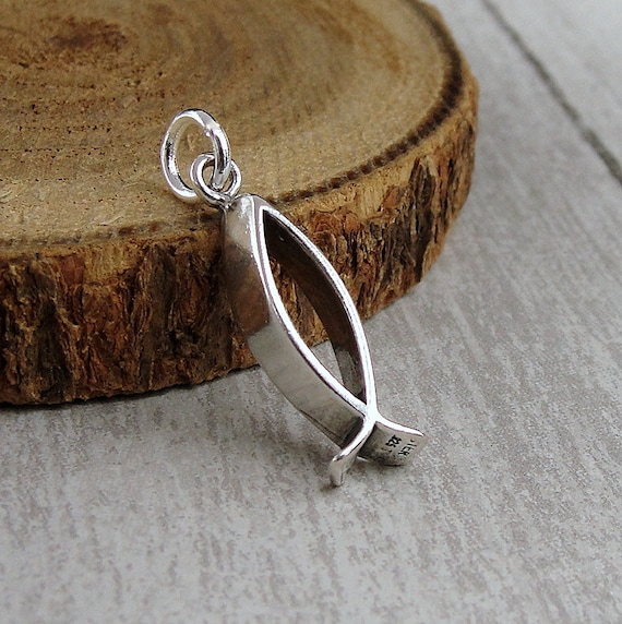 JESUS Ichthys Ichthus Christian Fish Charm Sterling Silver, Made in the USA JESUS Ichthys Ichthus Christian Fish Charm Sterling Silver, Made in the USA