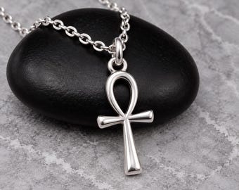 Silver Ankh Necklace, Egyptian Cross Charm, Key of Life Pendant on Silver Chain, Ancient Egypt Jewelry, Spiritual Symbol Gift
