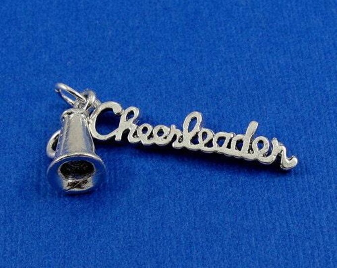Cheerleader and Megaphone Charm - Silver Plated Cheerleader Charm for Necklace or Bracelet