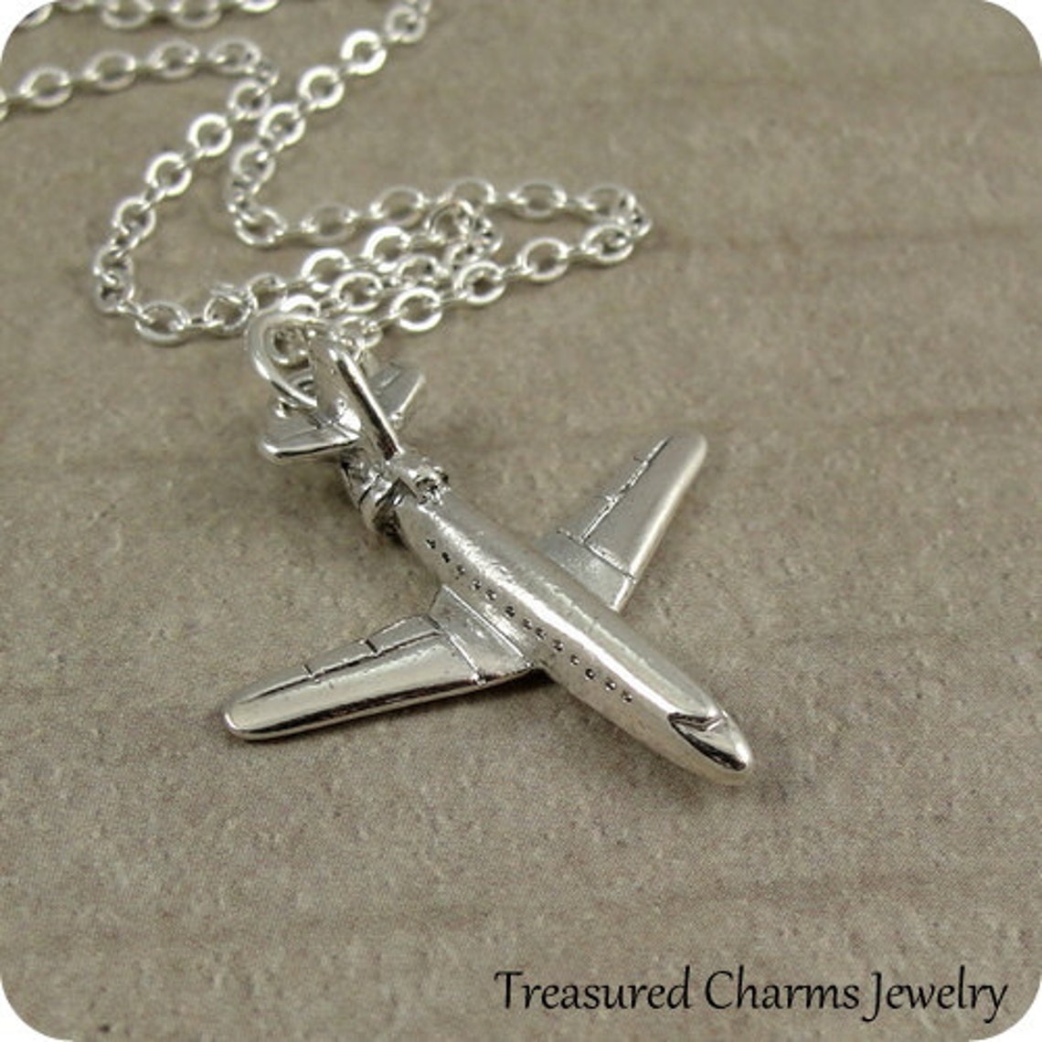 Airplane Necklace Silver Airplane Charm on a Silver Cable Etsy