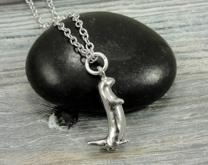 Otter Necklace, Silver Otter Charm on a Silver Cable Chain