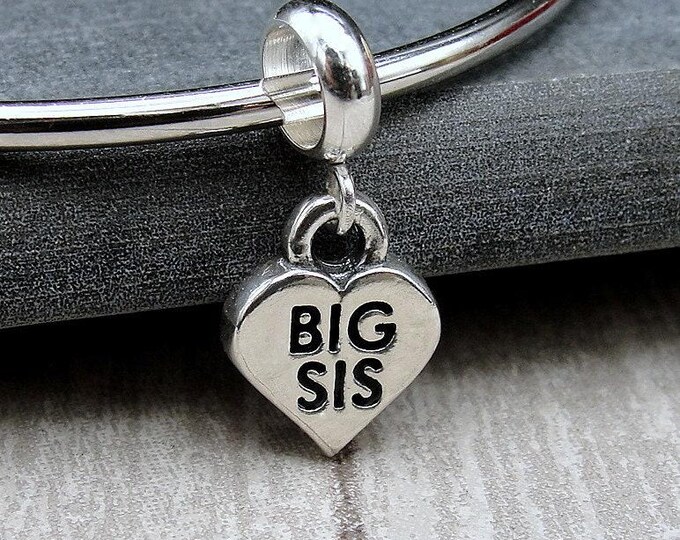 Big Sister European Charm, 925 Sterling Silver Big Sister Heart Charm, Sister Charm, Large Hole Bead, Big Sister Gift, Big Sister Jewelry