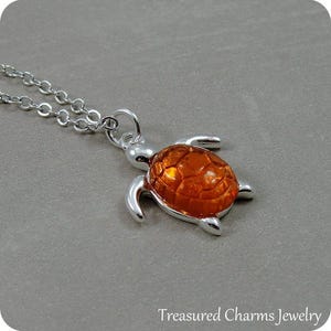 Sea Turtle Necklace with Resin Shell , Silver Plated Sea Turtle Charm on a Silver Cable Chain