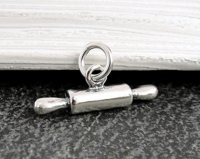 Rolling Pin Charm, 925 Sterling Silver 3D Rolling Pin Necklace Charm, Baking Charm, Pastry Chef Charm, Bakery Charm, Gift for Baker Jewelry