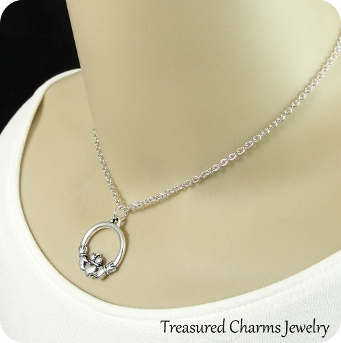 Irish Claddagh Necklace Silver Claddagh Charm on a Silver - Etsy