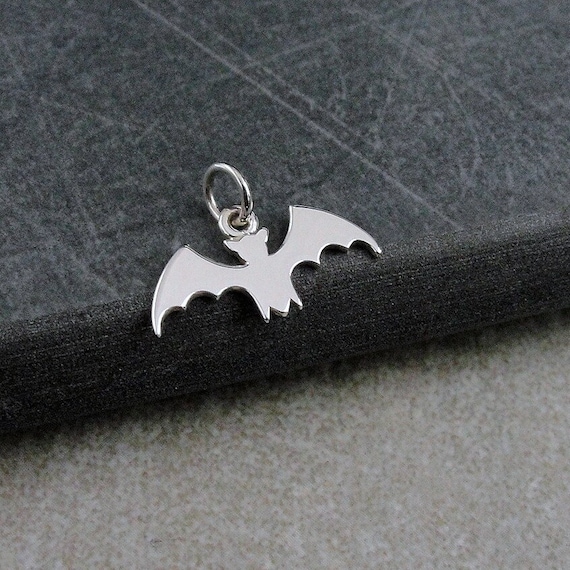 Tiny Bat Charm Sterling Silver Flying Bat Charm for Necklace or