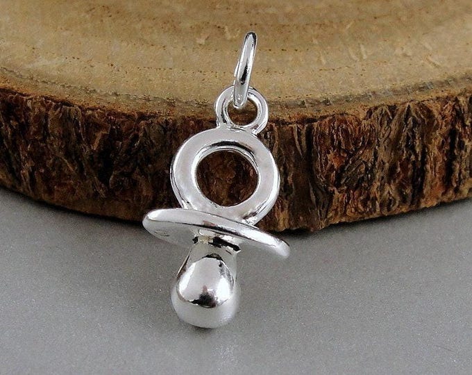Pacifier Charm, Silver Plated 3D Pacifier Charm for Necklace or Bracelet, Binky Charm, Newborn Baby Charm, Infant Charm, Baby Shower Gift