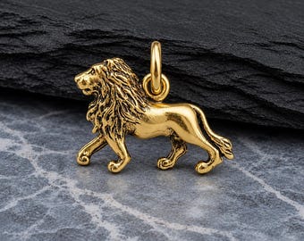 Gold Lion Charm, Lion Charm for Necklace or Bracelet, Gold Lion Jewelry, Lion Pendant, Leo Charm, Jungle Animal Charm, Lion Gift