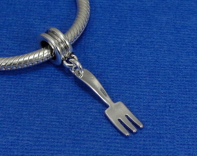 Dinner Fork European Dangle Bead Charm - Silver Dinner Fork Charm for European Bracelet