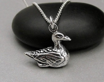 Duck Necklace, Sterling Silver Duck Charm on a Silver Cable Chain, 3D Mallard Duck Charm, Mallard Duck Necklace, Duck Gift, Duck Jewelry