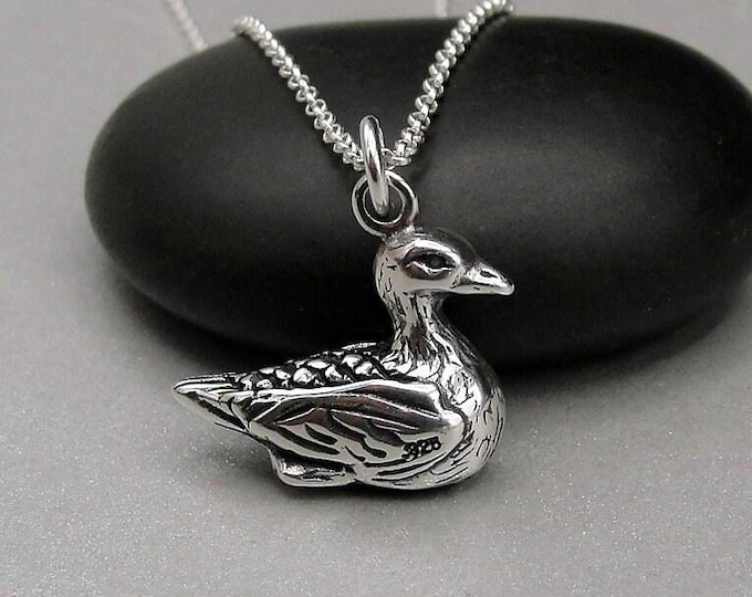 Duck Necklace, Sterling Silver Duck Charm on a Silver Cable Chain, 3D Mallard Duck Charm, Mallard Duck Necklace, Duck Gift, Duck Jewelry