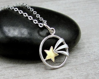 925 Sterling Silver Shooting Star Necklace, Wish Upon a Star Charm Necklace, Celestial Charm Necklace, Make a Wish Pendant Jewelry